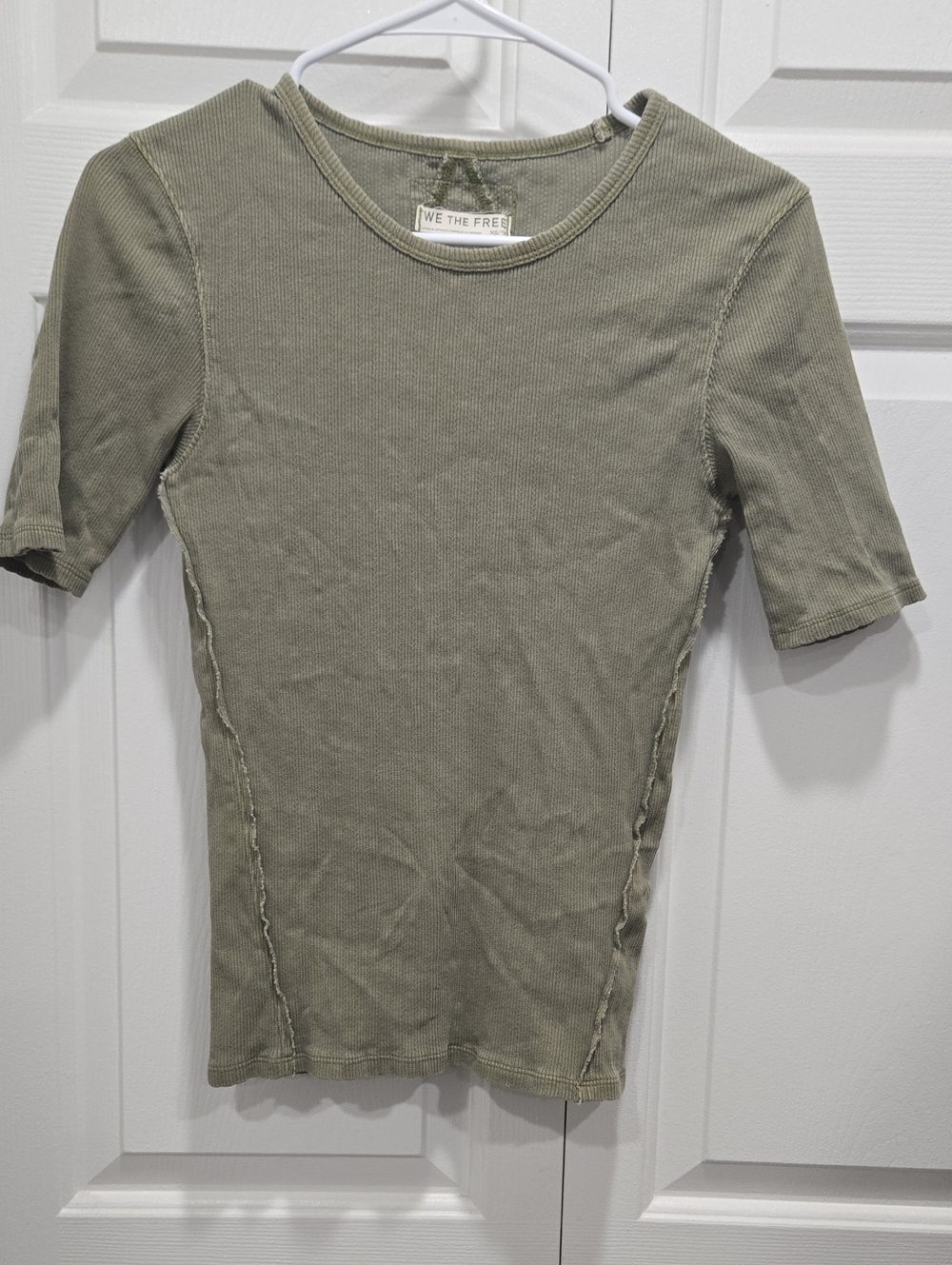 We The Free Olive Ribbed Short Sleeve Top